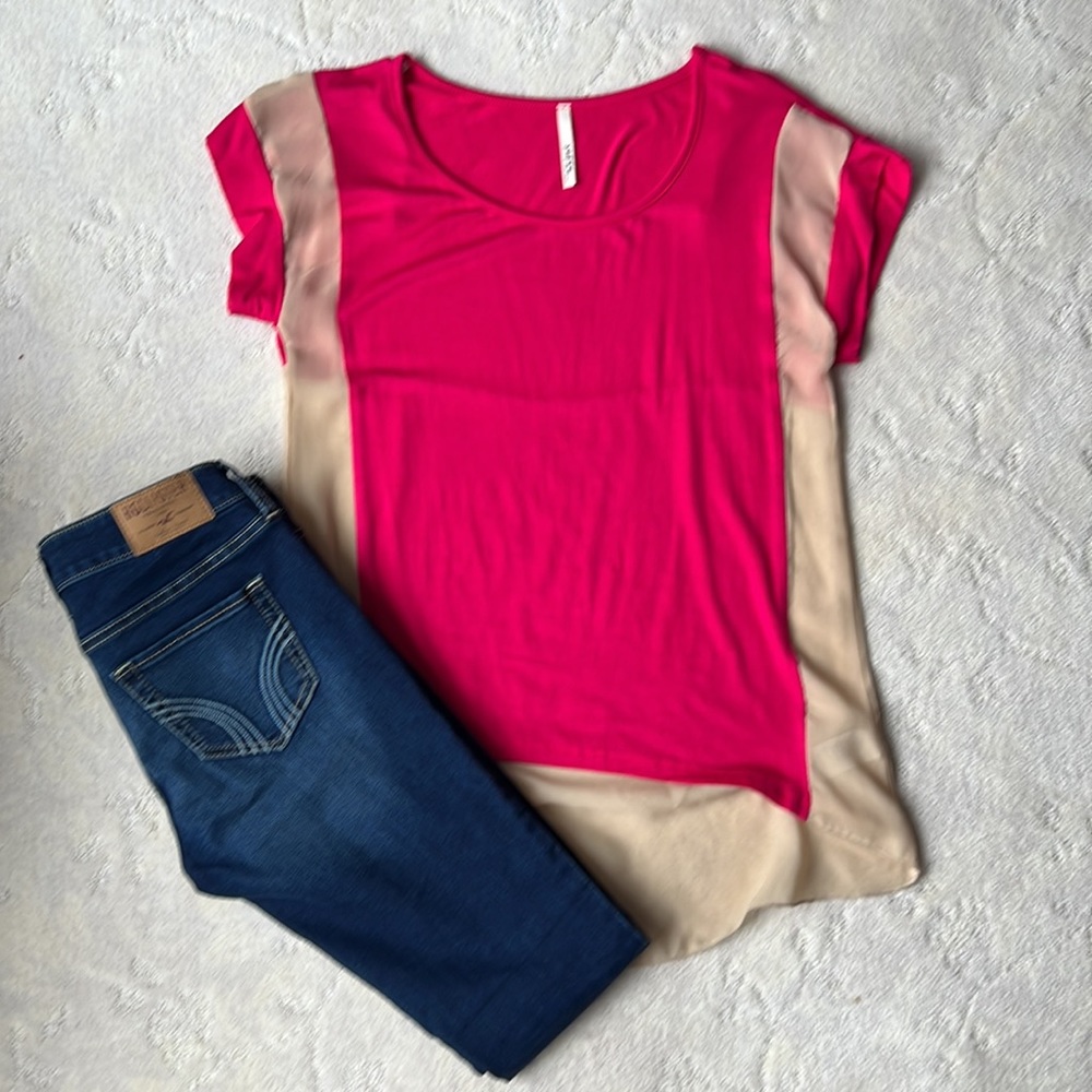 Pink & Cream Short Sleeve Sheer Tshirt ONLY